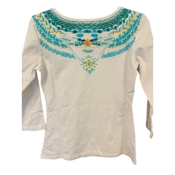 Boston Proper Women’s XS Top Gorgeous White and Turquoise Beaded NWTs - Picture 2 of 8